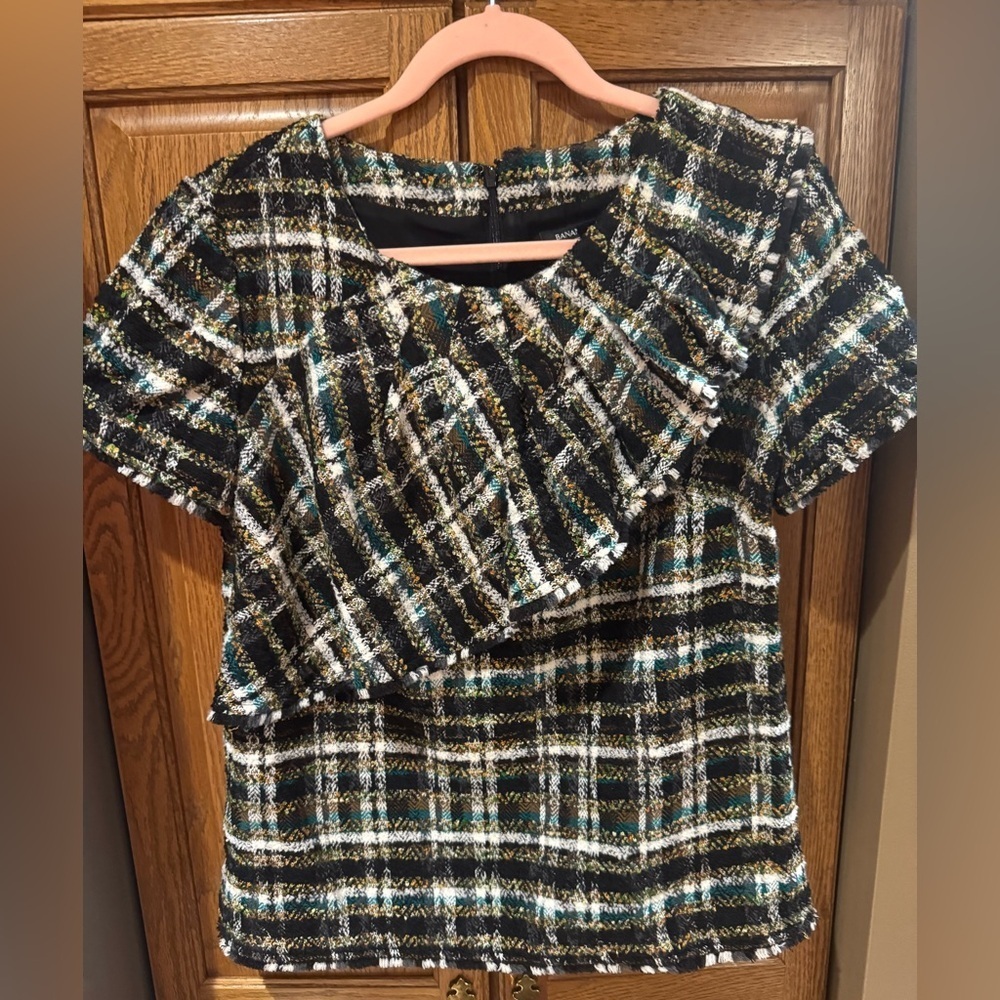 Banana Republic Black Plaid Tweed Textured blouse, size 4